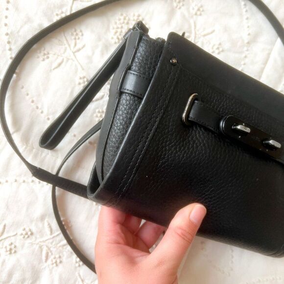 Coach Swagger Wristlet Black Crossbody Small Handbag Black Pepple Leather - Picture 7 of 10